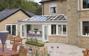 Cream uPVC orangery with a glass