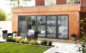 Black aluminium bifold doors installation