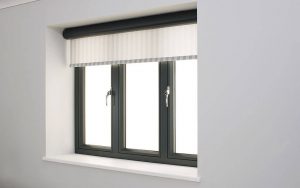 Black aluminium flush sash window interior view