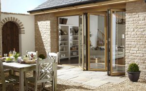 Irish oak effect aluminium bifold door
