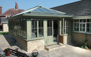 Sage green uPVC orangery