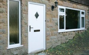 White composite door with black hardware