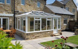 White uPVC gerogian conservatory with a glass roof